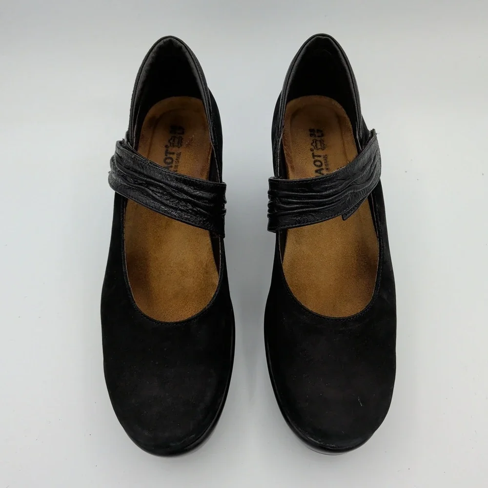 Naot Black Suede Leather Mary Jane Wedge Shoes Womens 38 7 Comfort Casual Office